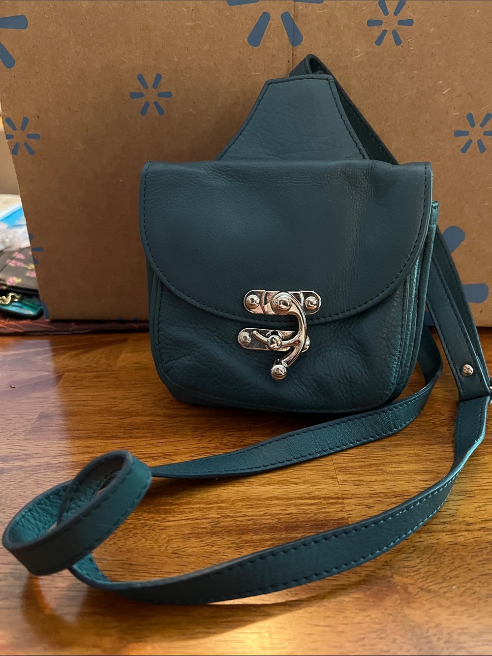 Sundance Teal Leather Crossbody Bag with Silver Hardware